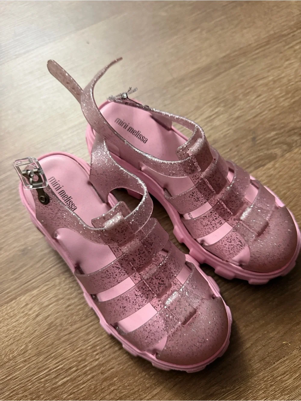 Mini Melissa Glitter Pink Platform Jelly Sandals 2